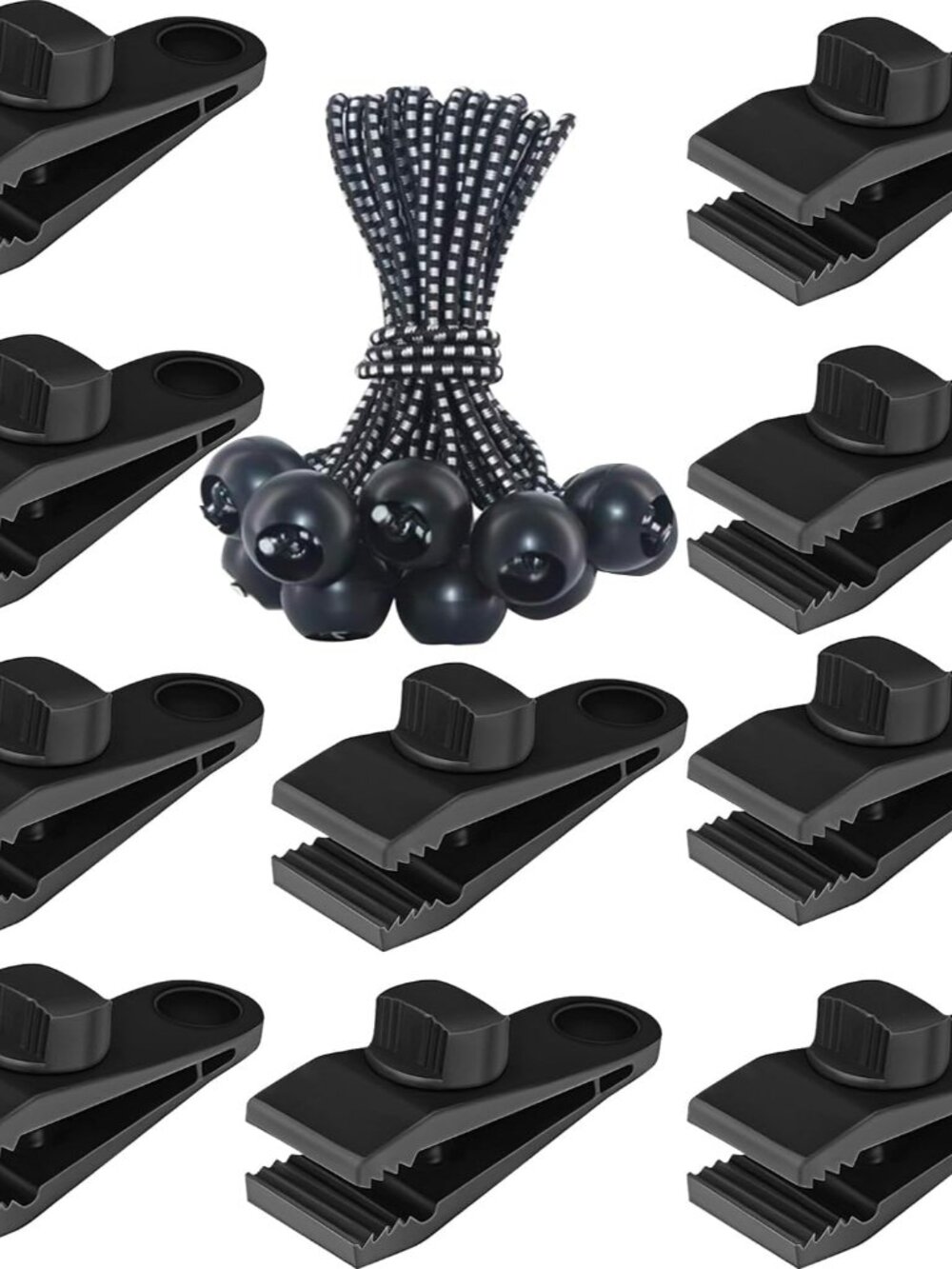 Tarp Clips Heavy Duty Lock Grip, 20 Pcs Tarp Clamps & Bungee Cords Set